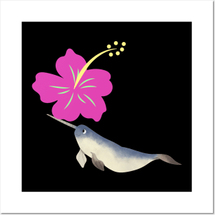 Narwhal Hawaiian Hibiscus Candy Pink Flower Posters and Art